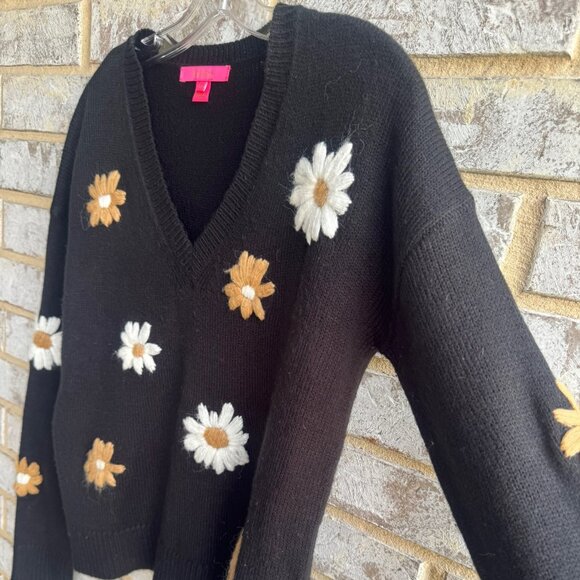 Lilly Pulitzer Black Blooming Long Sleeve Embroidery Floral Sweater Size XS. - Picture 6 of 8